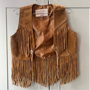 XS Rancher Authenticic Western Styling Schott Brown Leather Fringe Vest Vintage
